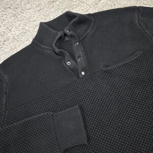 J Crew Sweater Mens Medium Blue Thermal Knit Long Sleeve 1/4‎ Snap Cotton READ